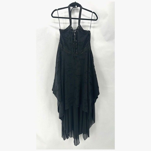 Killstar Badlands Halter Midi Dress L Black Distressed Goth Punk Witchy Vampire - Picture 2 of 12